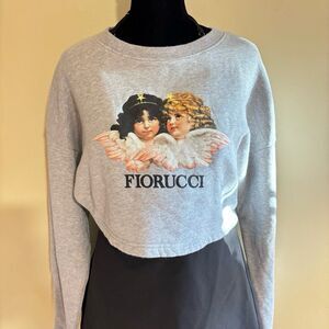 FIORUCCI Gray Long Sleeve Cropped Angel Cherub Faces Portugal Made Sweatshirt XS